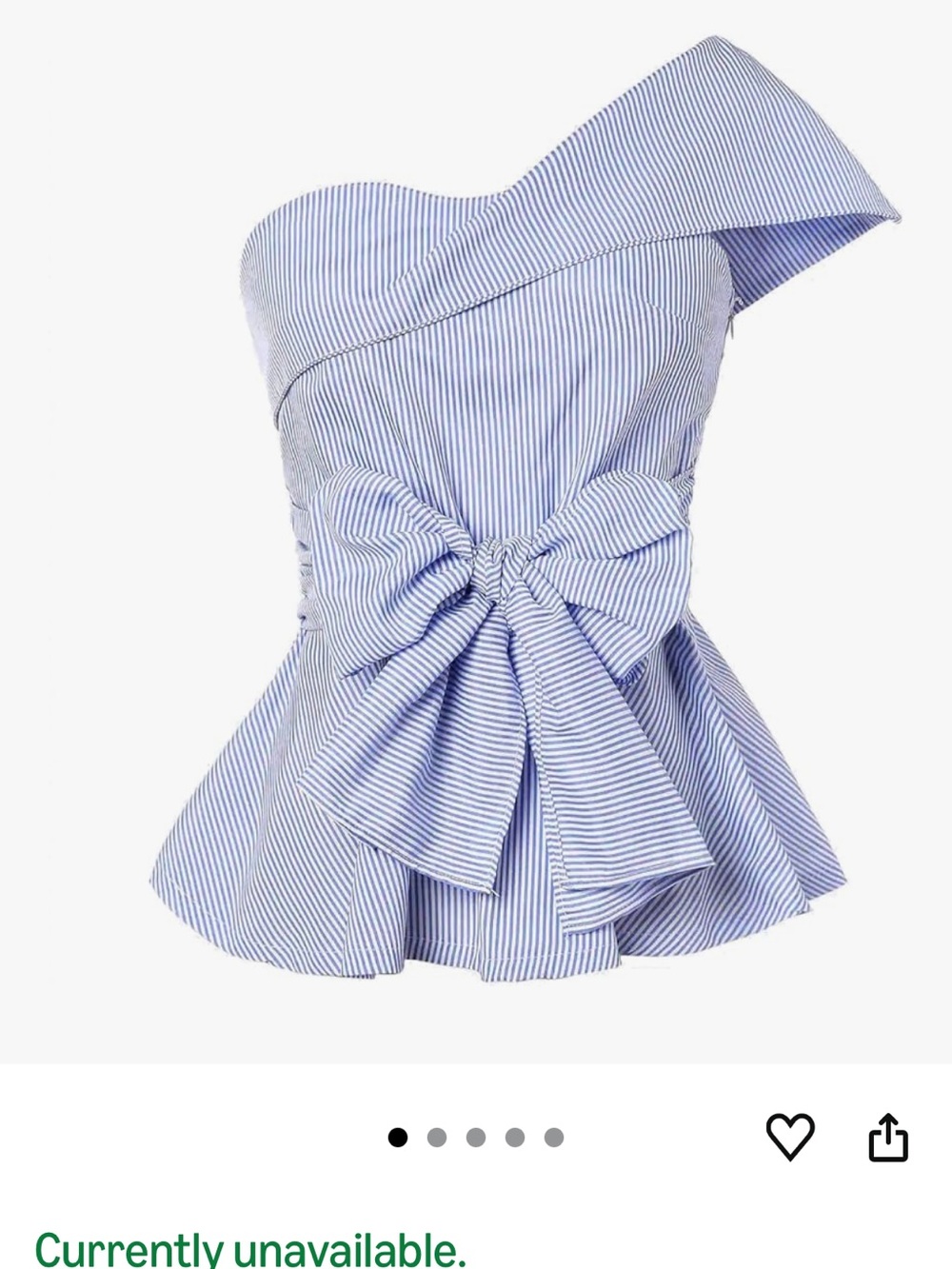 Source Unknown Blue & White Striped One-Shoulder Bow Peplum Top